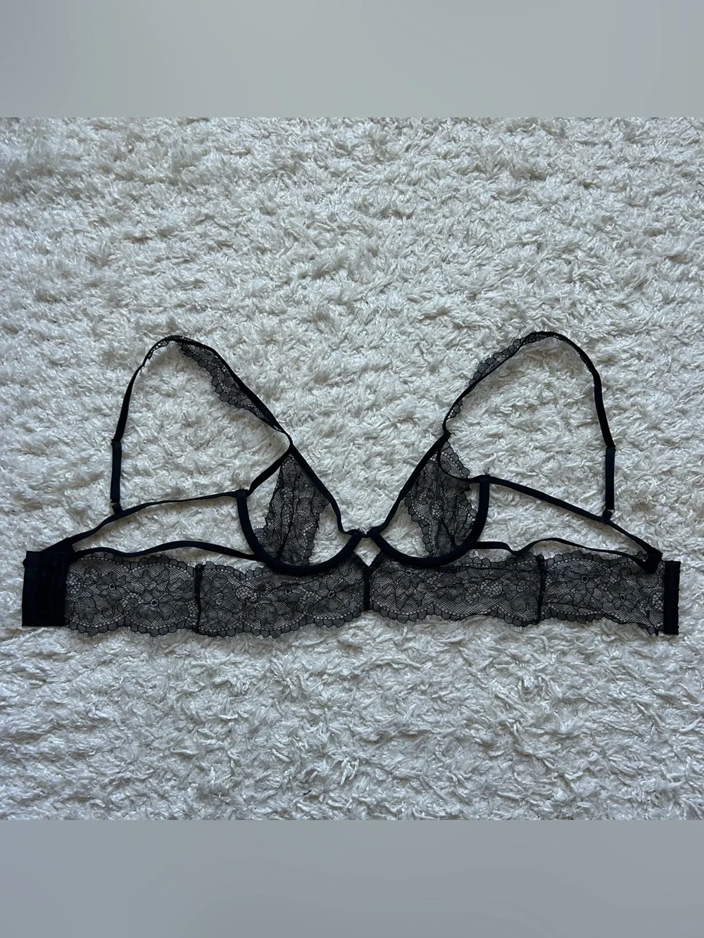 NWOT Bare Necessities black strappy lace longline cutout bralette bra lingerie